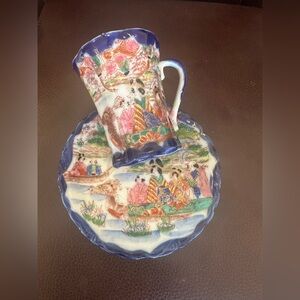 ANTIQUE 1920'S JAPANESE
KUTANI PORCELAIN
EGGSHELL HAND-PAINTED
CUP & SAUCER